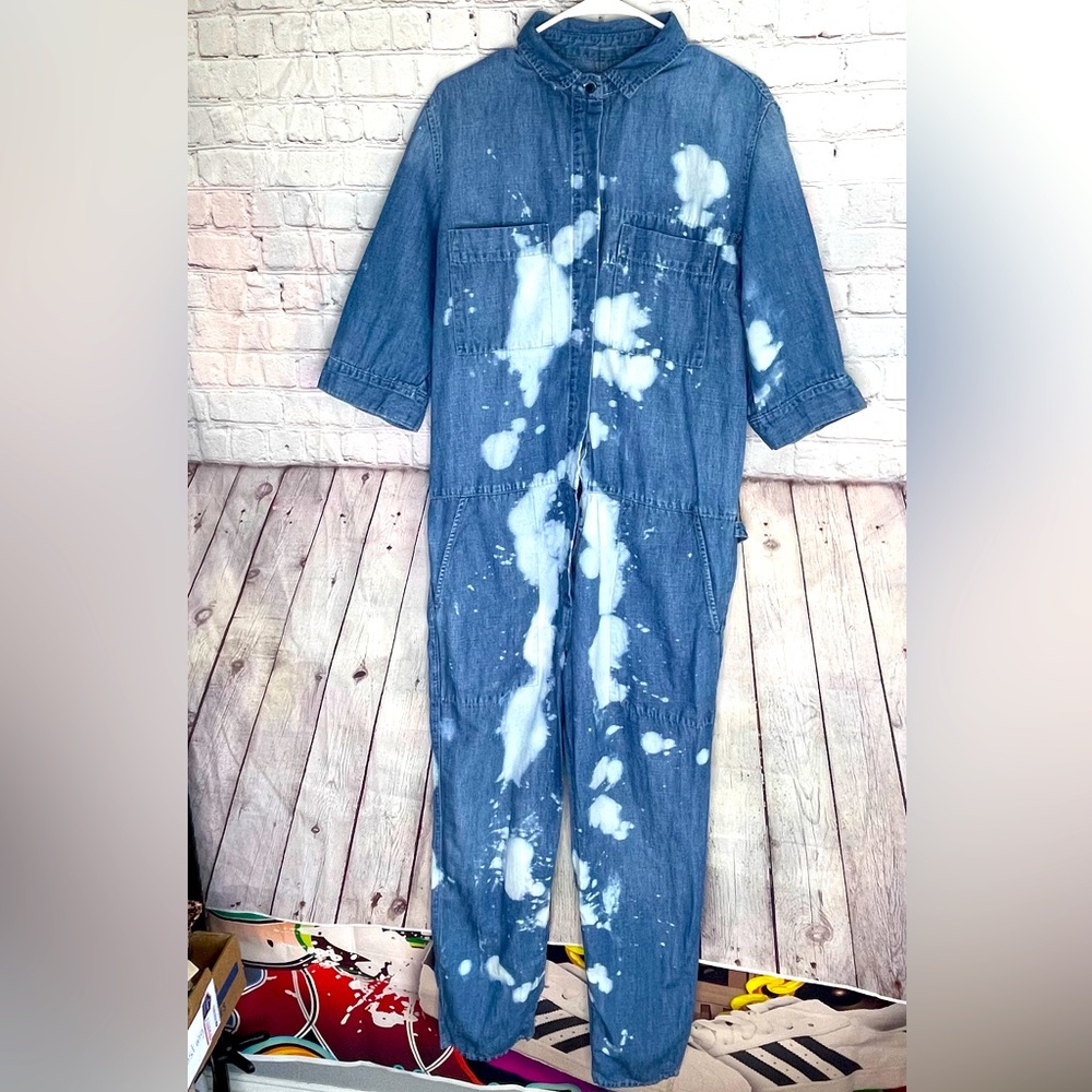 GAP Denim Blue and White Splatter Jumpsuit